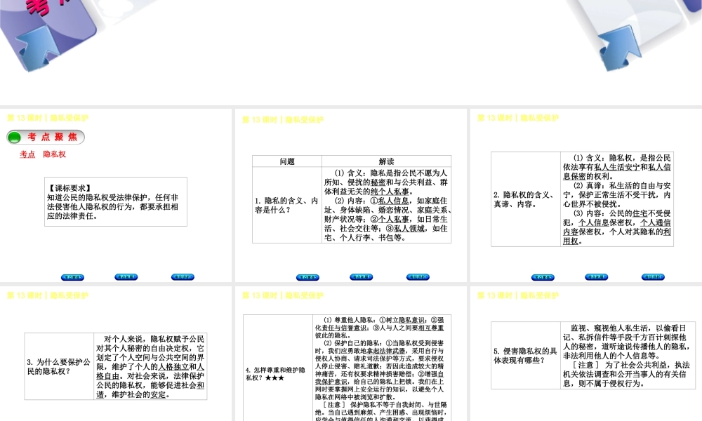 （新疆专版）中考政治 教材基础复习 第三单元 八下 第13课时 隐私受保护课件-人教版初中九年级全册政治课件