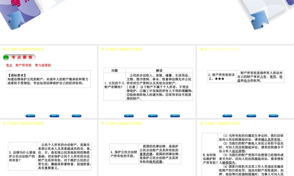 （新疆专版）中考政治 教材基础复习 第三单元 八下 第15课时 拥有财产的权利课件-人教版初中九年级全册政治课件