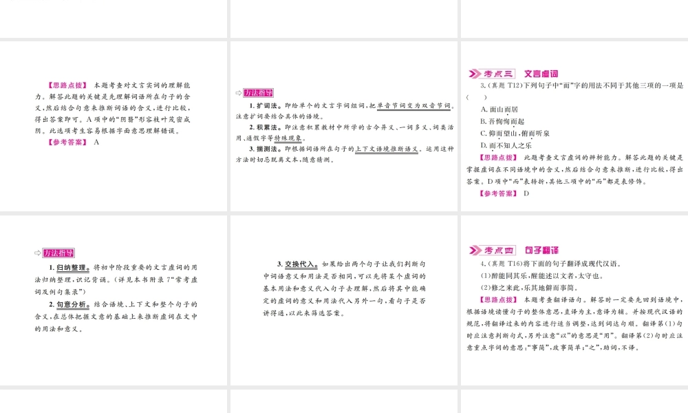 （广西地区）中考语文 第二部分 古诗文阅读 第11讲 文言文阅读(含比较阅读) 复习课件-人教版初中九年级全册语文课件