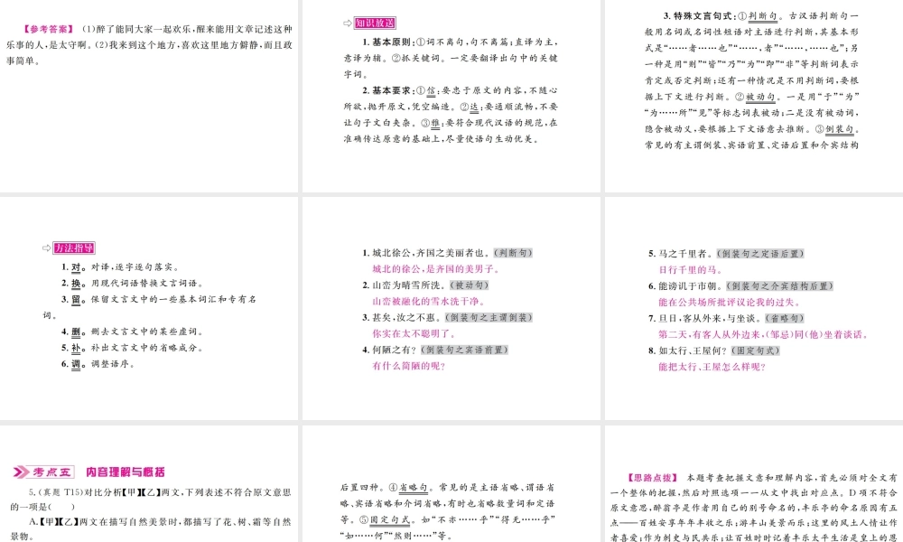 （广西地区）中考语文 第二部分 古诗文阅读 第11讲 文言文阅读(含比较阅读) 复习课件-人教版初中九年级全册语文课件