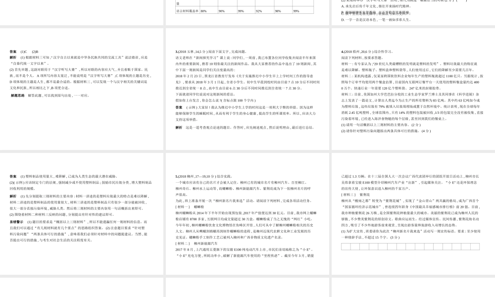 （广西地区）中考语文 第二部分 综合性学习 专题九　综合性学习（试题部分）课件-人教版初中九年级全册语文课件