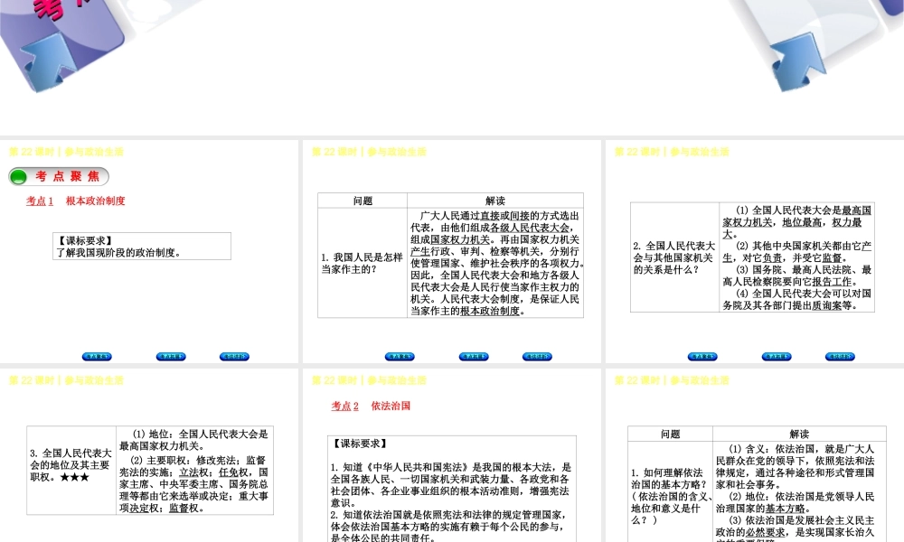 （新疆专版）中考政治 教材基础复习 第四单元 九年级全一册 第22课时 参与政治生活课件-人教版初中九年级全册政治课件