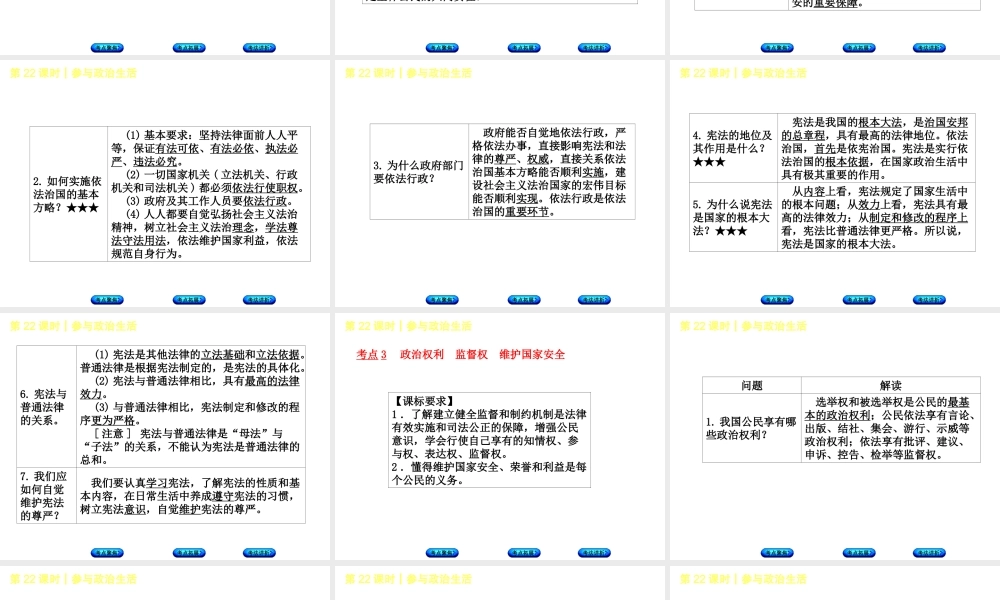 （新疆专版）中考政治 教材基础复习 第四单元 九年级全一册 第22课时 参与政治生活课件-人教版初中九年级全册政治课件