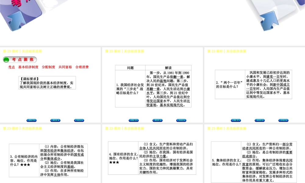 （新疆专版）中考政治 教材基础复习 第四单元 九年级全一册 第23课时 关注经济发展课件-人教版初中九年级全册政治课件