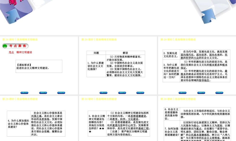 （新疆专版）中考政治 教材基础复习 第四单元 九年级全一册 第24课时 投身精神文明建设课件-人教版初中九年级全册政治课件