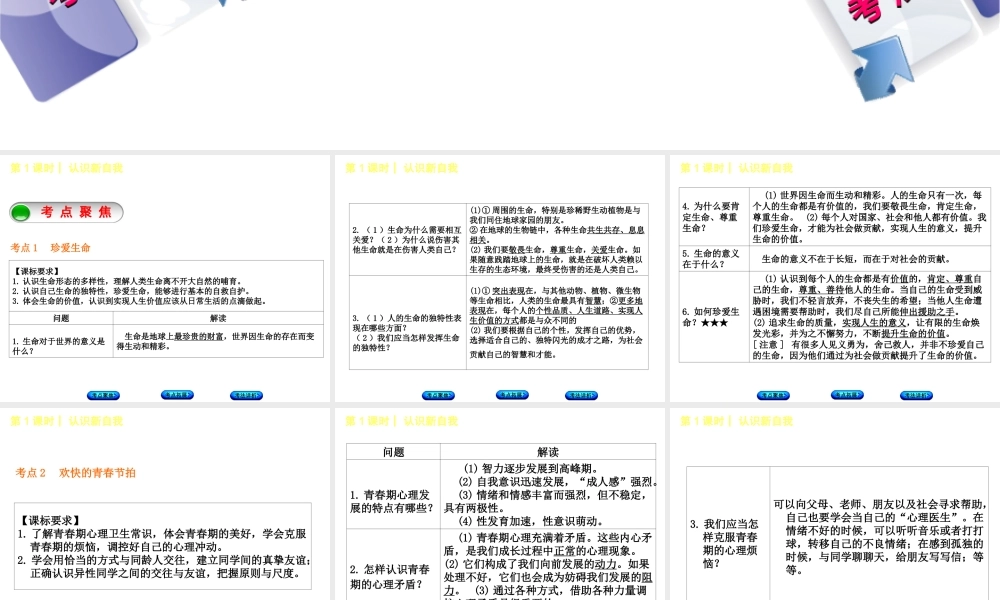 （新疆专版）中考政治 教材基础复习 第一单元 七年级 第1课时 认识新自我课件-人教版初中九年级全册政治课件