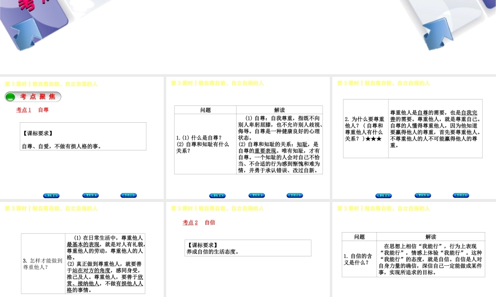 （新疆专版）中考政治 教材基础复习 第一单元 七年级 第3课时 做自尊自信、自立自强的人课件-人教版初中九年级全册政治课件