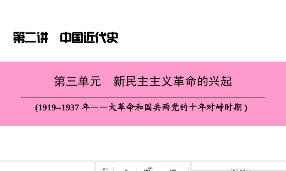 （新课标深圳专用版）中考历史总复习 第二讲 中国近代史 第三单元 新民主主义革命的兴起课件-人教版初中九年级全册历史课件