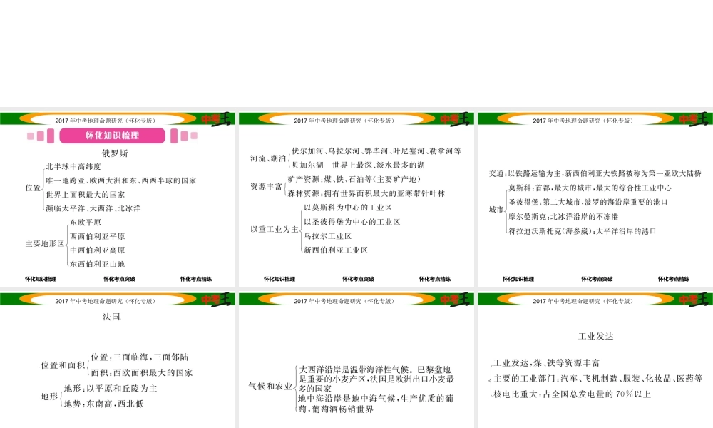 （怀化专版）春中考地理 七下 第八章 走近国家（俄罗斯 法国）课件-人教版初中九年级全册地理课件