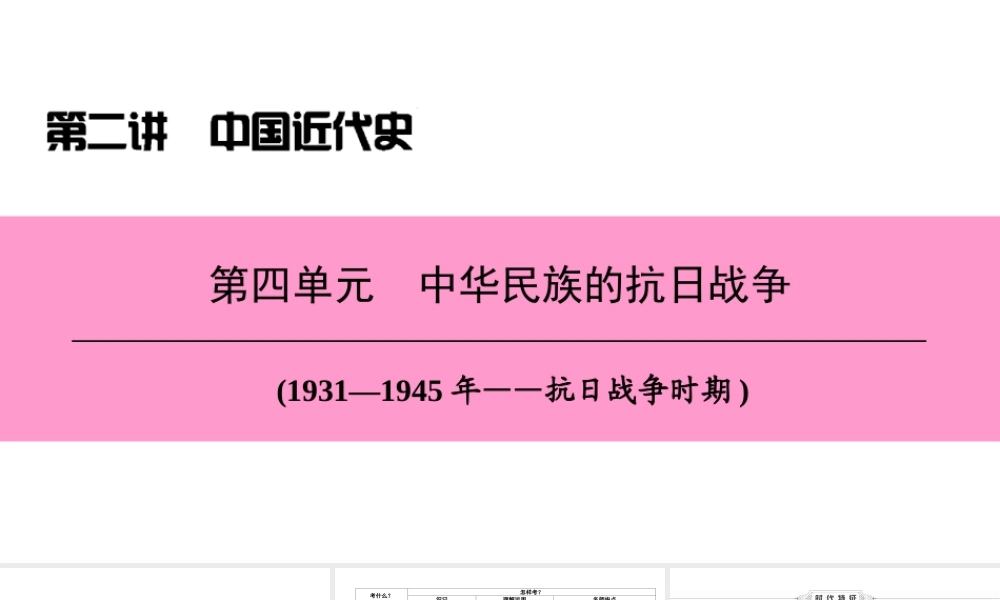 （新课标深圳专用版）中考历史总复习 第二讲 中国近代史 第四单元 中华民族的抗日战争课件-人教版初中九年级全册历史课件