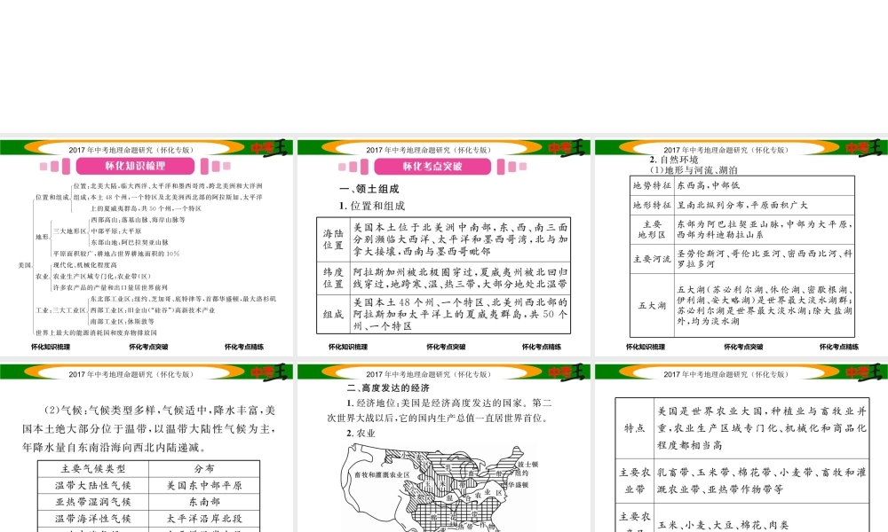 （怀化专版）春中考地理 七下 第八章 走近国家（美国）课件-人教版初中九年级全册地理课件