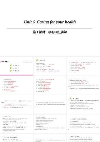 （广州沈阳通用）九年级英语下册 Module 3 Sport and health Unit 6 Caring for your health（第1课时）核心词汇讲解课件 牛津深圳版-牛津深圳版初中九年级下册英语课件