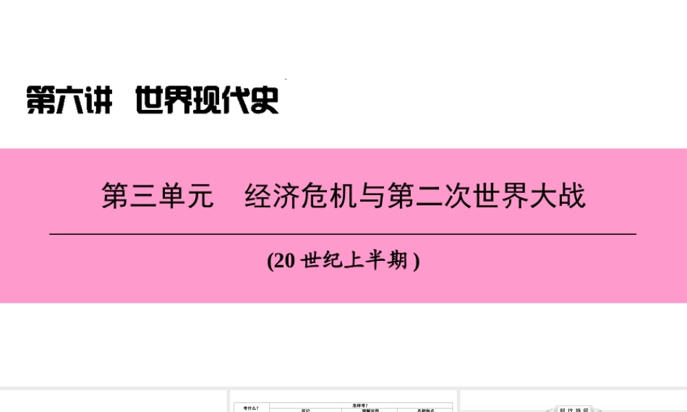 （新课标深圳专用版）中考历史总复习 第六讲 世界现代史 第三单元 经济危机与第二次世界大战课件-人教版初中九年级全册历史课件