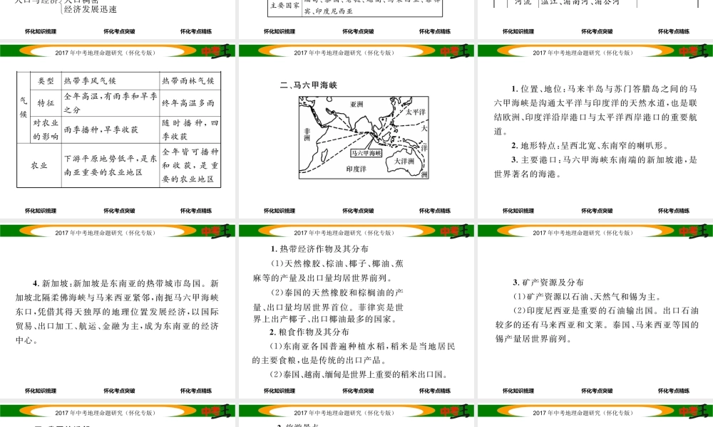 （怀化专版）春中考地理 七下 第七章 了解地区（东南亚 南亚）课件-人教版初中九年级全册地理课件