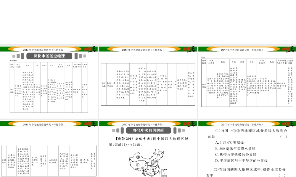 （怀化专版）春中考地理 专题十二 中国四大地理区域课件-人教版初中九年级全册地理课件