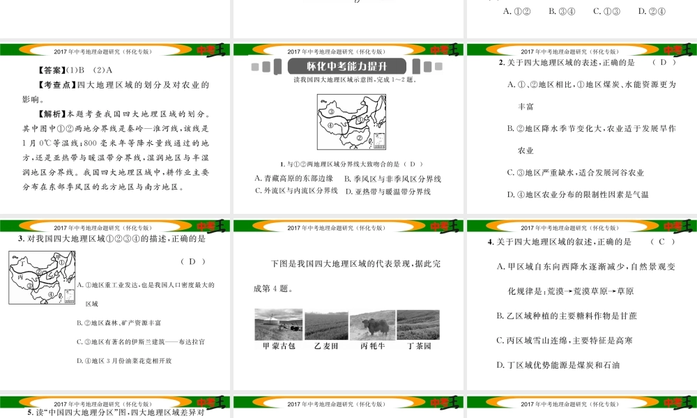 （怀化专版）春中考地理 专题十二 中国四大地理区域课件-人教版初中九年级全册地理课件