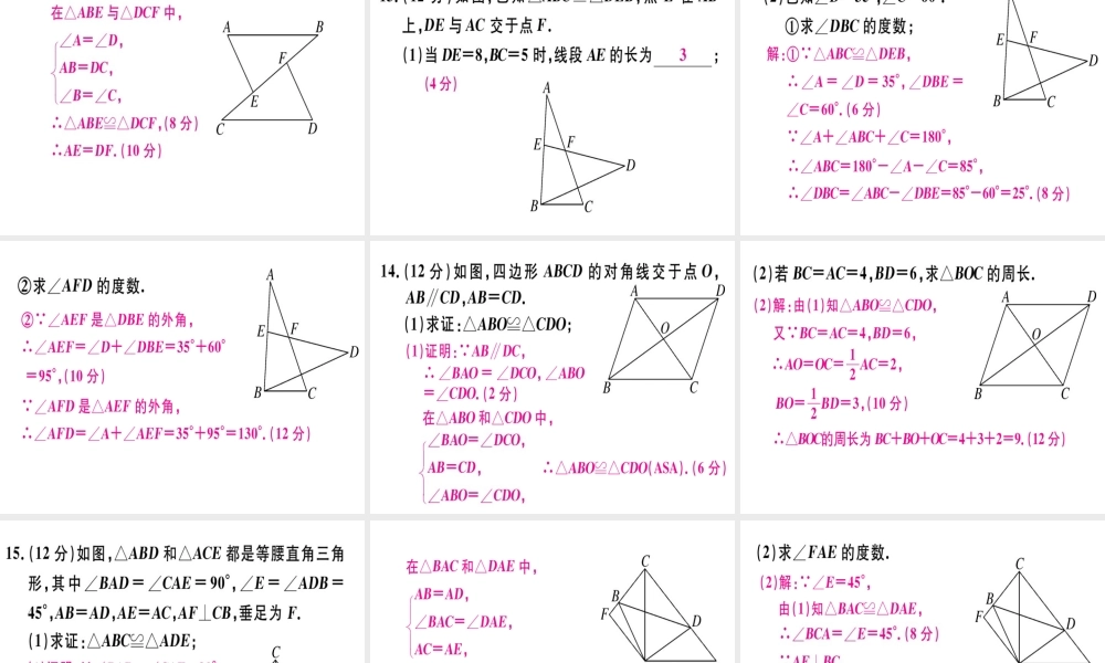 （广东专级数学上册 阶段综合训练三 全等三角形的性质与判定课件 （新版）新人教版-（新版）新人教级上册数学课件