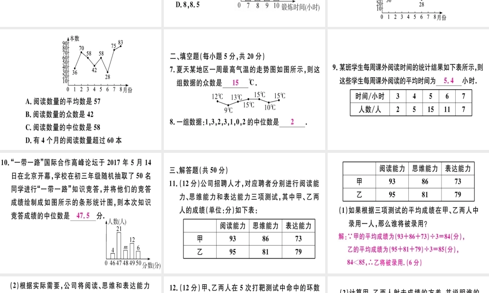 （广东专级数学上册 阶段综合训练十二 数据的分析习题讲评课件 （新版）北师大版-（新版）北师大级上册数学课件