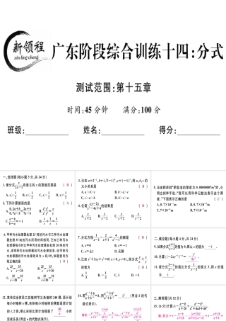 （广东专级数学上册 阶段综合训练十四 分式课件 （新版）新人教版-（新版）新人教级上册数学课件