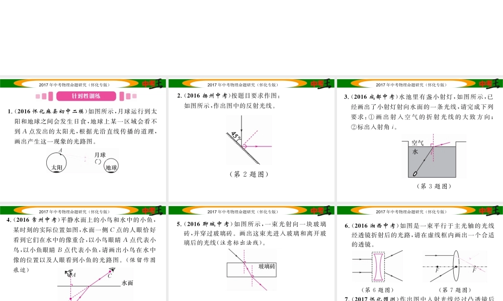（怀化专版）中考物理命题研究 第二编 重点题型专题突破篇 专题三 作图题（一）光学作图课件-人教版初中九年级全册物理课件