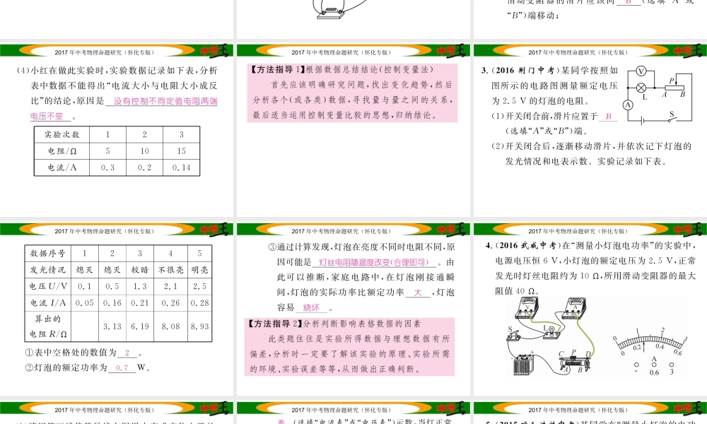 （怀化专版）中考物理命题研究 第二编 重点题型专题突破篇 专题四 实验探究题（二）电学实验题课件-人教版初中九年级全册物理课件