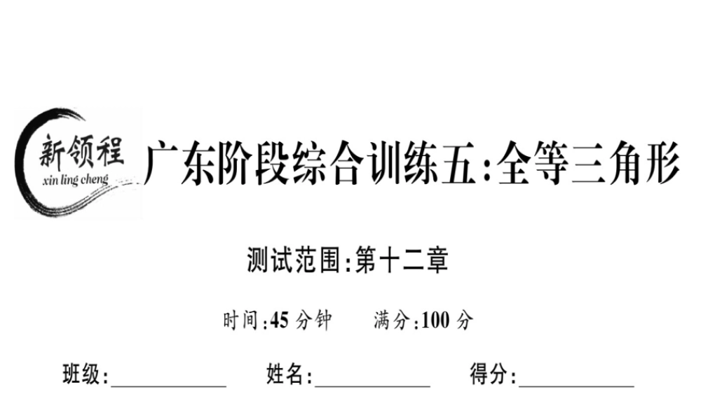 （广东专级数学上册 阶段综合训练五 全等三角形课件 （新版）新人教版-（新版）新人教级上册数学课件
