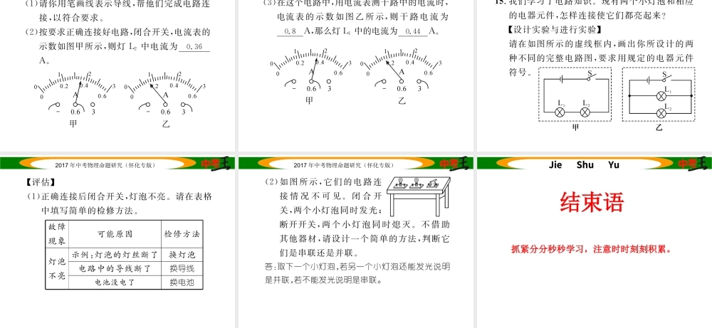 （怀化专版）中考物理命题研究 第一编 教材知识梳理篇 第十二讲 电流 电路 电压 电阻 课时1 电流 电路（精练）课件-人教版初中九年级全册物理课件