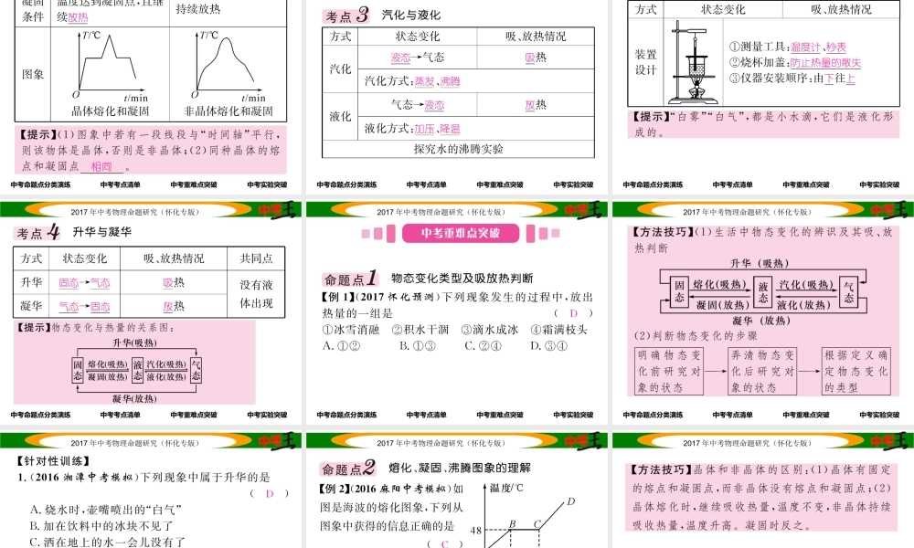 （怀化专版）中考物理命题研究 第一编 教材知识梳理篇 第十讲 物态变化（精讲）课件-人教版初中九年级全册物理课件