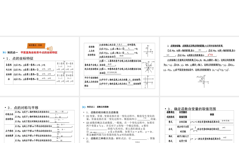 （广西专用）中考数学一轮新优化复习 第一部分 教材同步复习 第三章 函数 第10讲 平面直角坐标系与函数课件-人教级全册数学课件