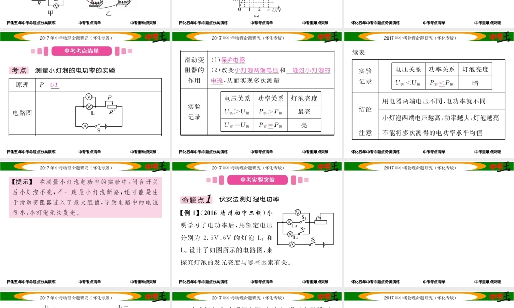 （怀化专版）中考物理命题研究 第一编 教材知识梳理篇 第十四讲 电功率 课时2 测量小灯泡的电功率（精讲）课件-人教版初中九年级全册物理课件