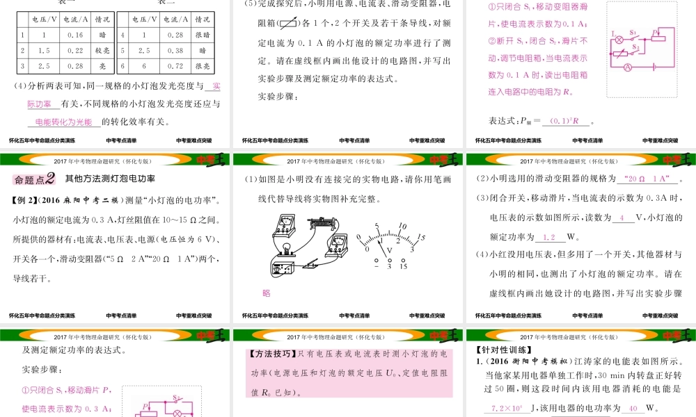 （怀化专版）中考物理命题研究 第一编 教材知识梳理篇 第十四讲 电功率 课时2 测量小灯泡的电功率（精讲）课件-人教版初中九年级全册物理课件