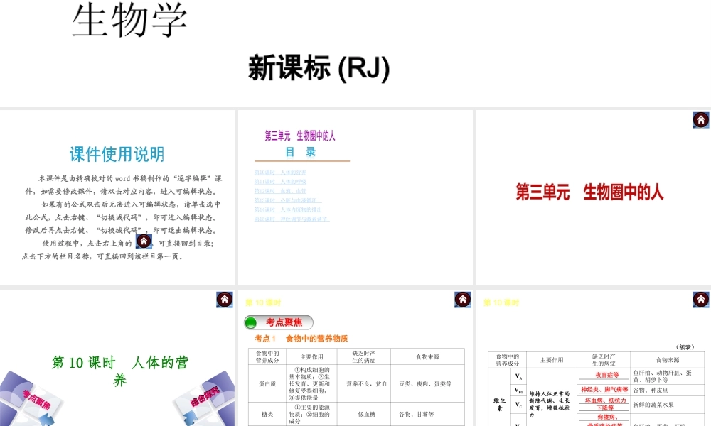 （新课标）（包头专版）2014中考生物复习方案 第三单元 生物圈中的人（考点聚焦+综合探究）课件 新人教版