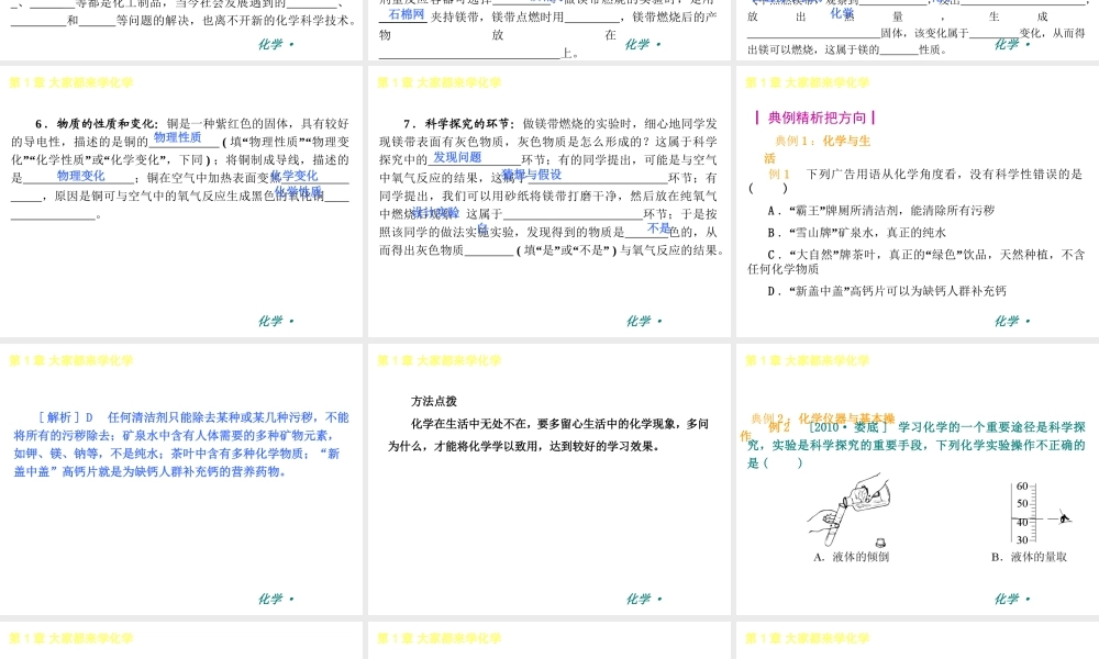 （新课标）2012-2013学年九年级化学上册 第1章 大家都来学化学同步课件 粤教版