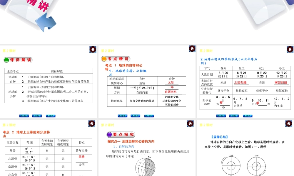 （新课标）2014中考地理复习方案 第2课时 地球的运动（课标解读+考点精讲+要点探究）课件 新人教版