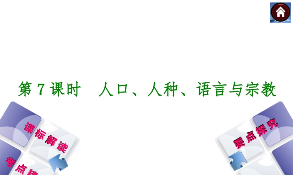 （新课标）2014中考地理复习方案 第7课时 人口、人种、语言与宗教（课标解读+考点精讲+要点探究）课件 新人教版