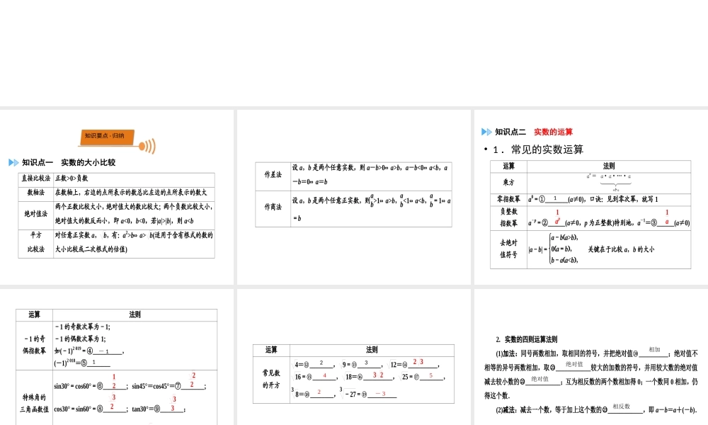（广西专用）中考数学一轮新优化复习 第一部分 教材同步复习 第一章 数与式 第2讲 实数的大小比较与运算课件-人教版初中九年级全册数学课件