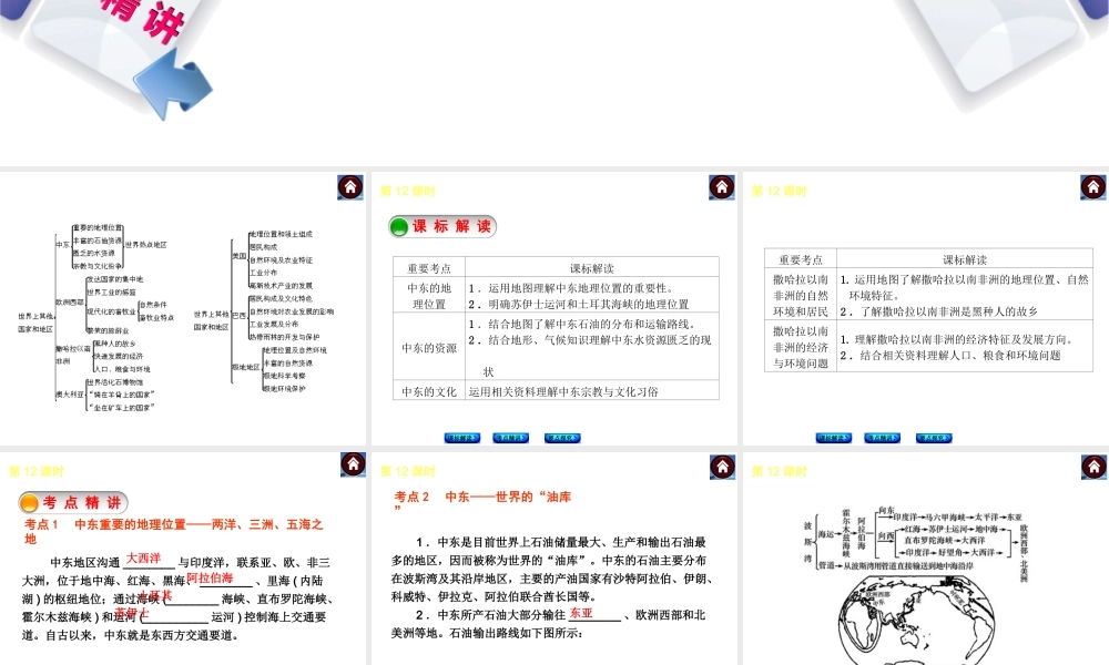 （新课标）2014中考地理复习方案 第12课时 中东与撒哈拉以南非洲（课标解读+考点精讲+要点探究）课件 新人教版