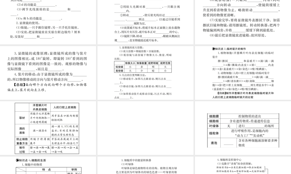 （广西玉林地区）中考生物 知识系统复习 第二单元 生物体的结构层次课件-人教级全册生物课件