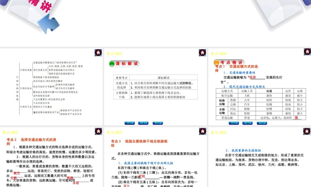 （新课标）2014中考地理复习方案 第20课时 中国的交通（课标解读+考点精讲+要点探究）课件 新人教版