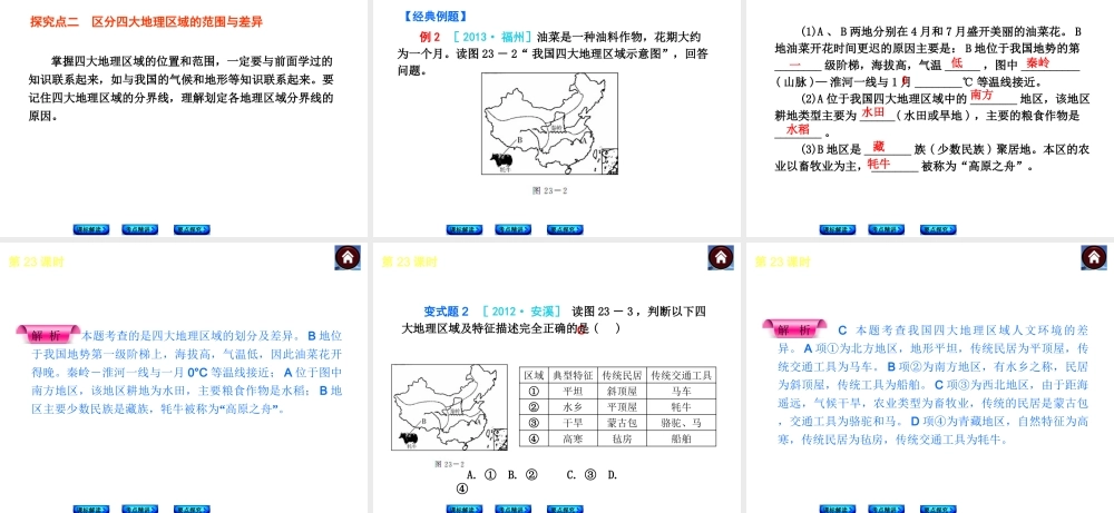 （新课标）2014中考地理复习方案 第23课时 中国的地理差异（课标解读+考点精讲+要点探究）课件 新人教版
