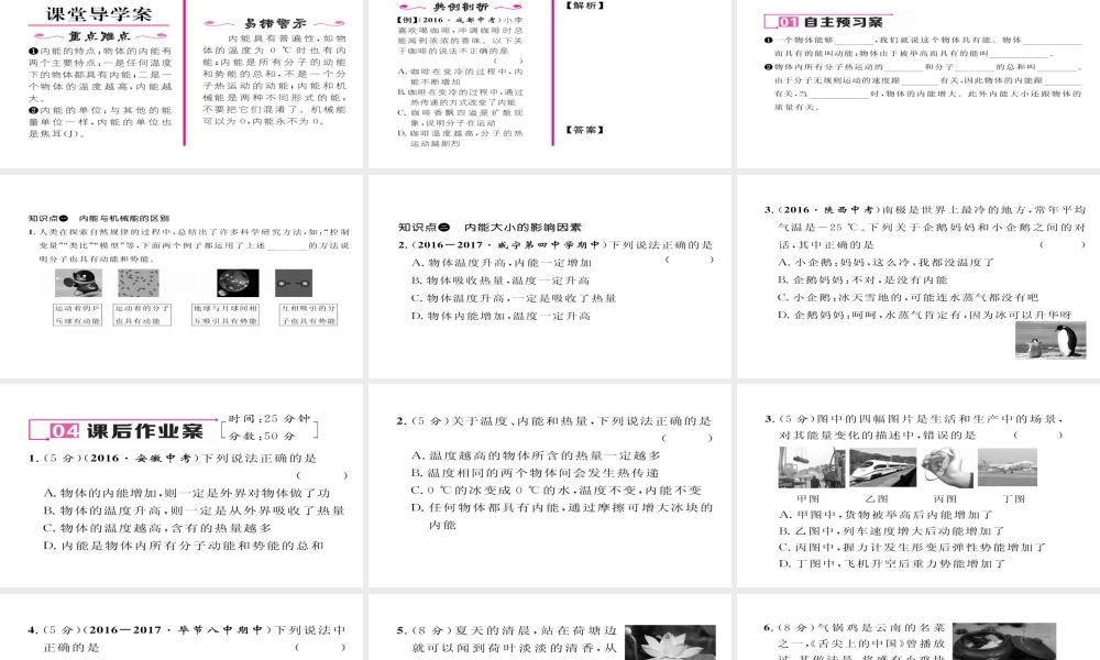 （毕节专版）九年级物理全册 第13章 第2节 内能（第1课时 内能的概念）作业课件 （新版）新人教版-（新版）新人教版初中九年级全册物理课件