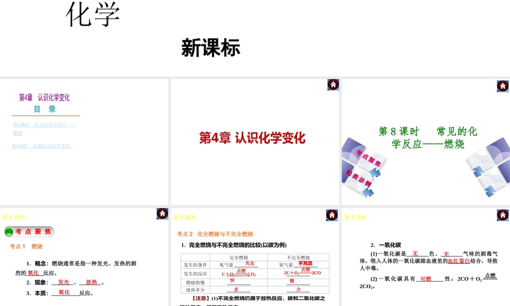 （新课标）2014中考化学复习方案 第4章 认识化学变化（考点聚焦+归类示例，含2013试题）课件 沪教版