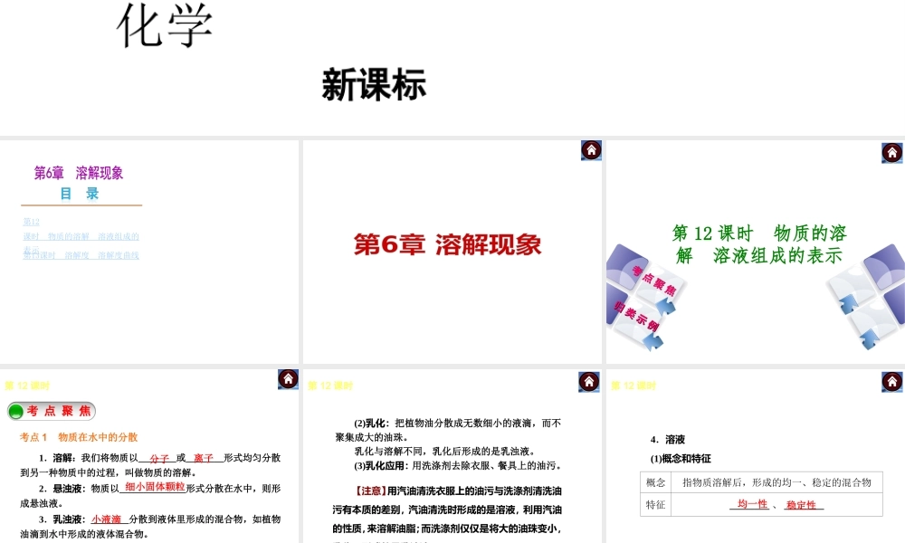（新课标）2014中考化学复习方案 第6章 溶解现象（考点聚焦+归类示例，含2013试题）课件 沪教版