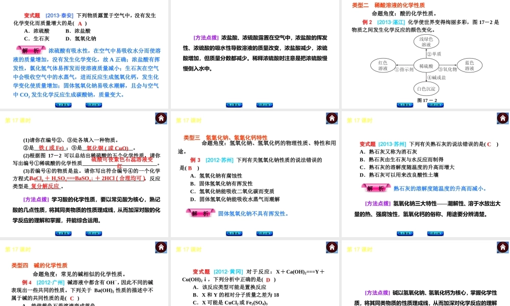 （新课标）2014中考化学复习方案 第八章 常见的酸、碱、盐（考点聚焦+归类示例，含2013试题）课件 粤教版