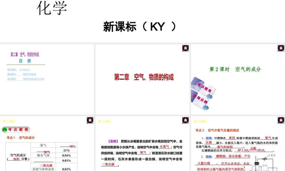 （新课标）2014中考化学复习方案 第二章 空气、物质的构成（考点聚焦+归类示例，含2013试题）课件 粤教版