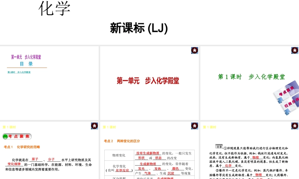 （新课标）2014中考化学复习方案 第一单元 步入化学殿堂（考点聚焦+归类示例，含2013试题）课件 鲁教版