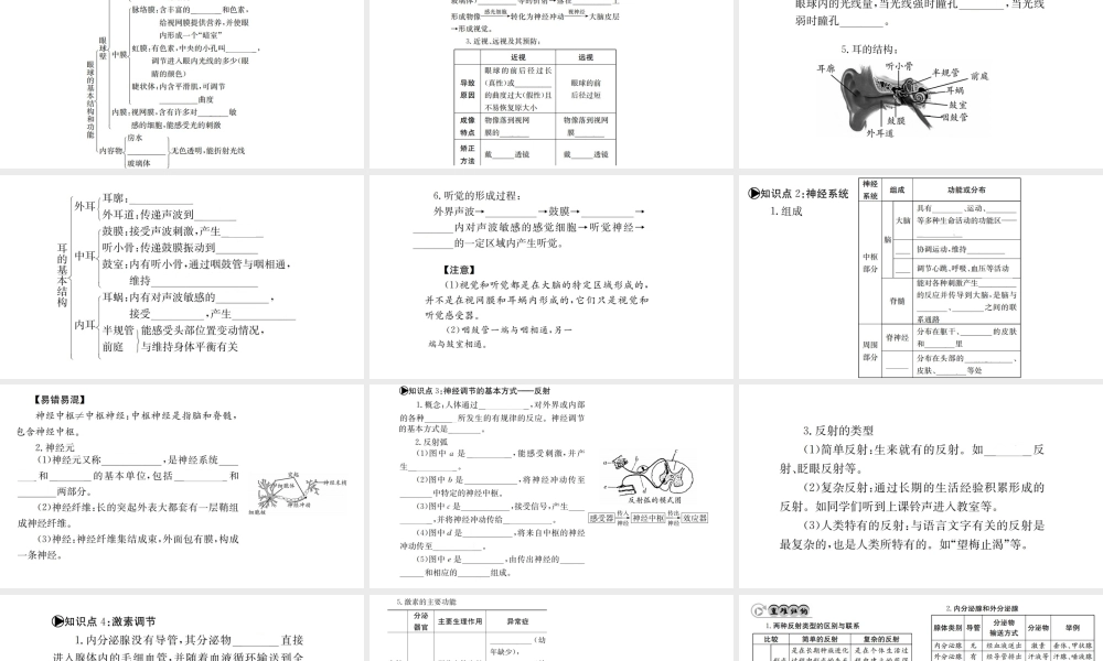 （广西玉林地区）中考生物 知识系统复习 第四单元 第六章 人体生命活动的调节课件-人教级全册生物课件