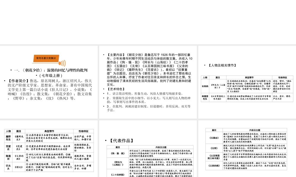 （广西专用）中考语文一轮新优化 专题六 名著阅读课件-人教版初中九年级全册语文课件