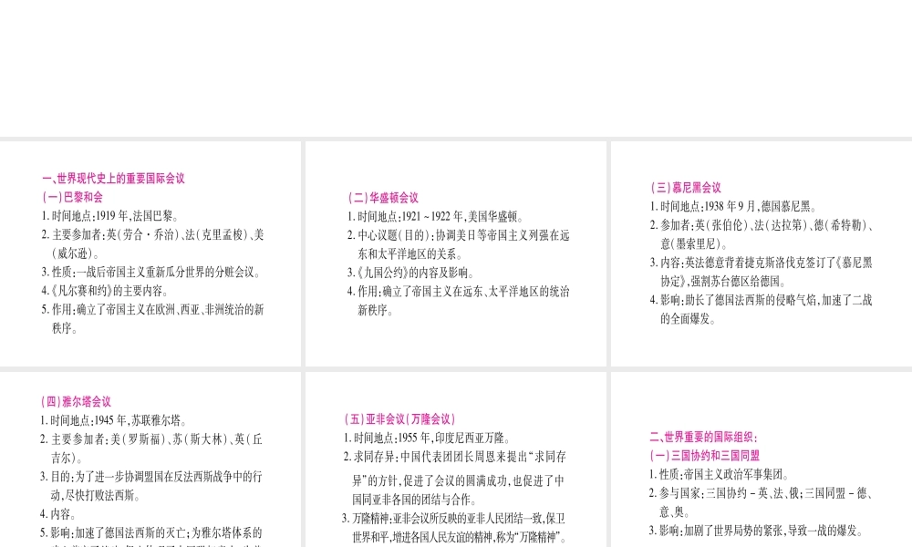 （桂林专用）中考历史总复习 第二篇 知能综合提升 专题三 重要国际会议、重要国际组织课件 岳麓版-岳麓版初中九年级全册历史课件