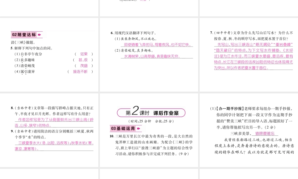 （毕节专版）八年级语文上册 第三单元 9三峡（古文今译）习题课件 新人教版-新人教版初中八年级上册语文课件